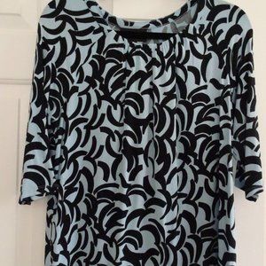 Dana Buchman Women's Size L Blue/Black Stretchy Top 3/4 Sleeves